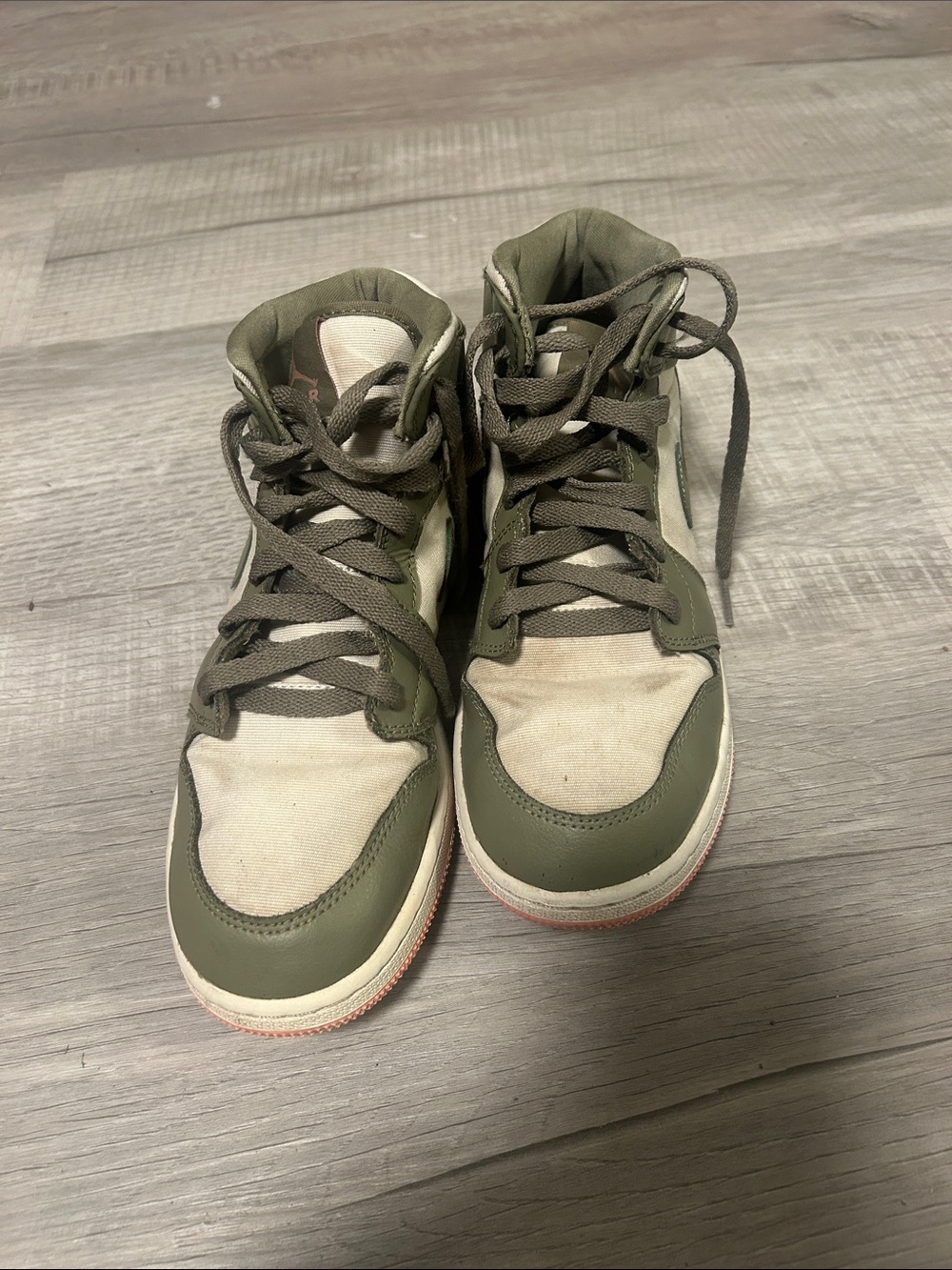 Jordan Kids High-Top Sneakers in Olive Green and Cream